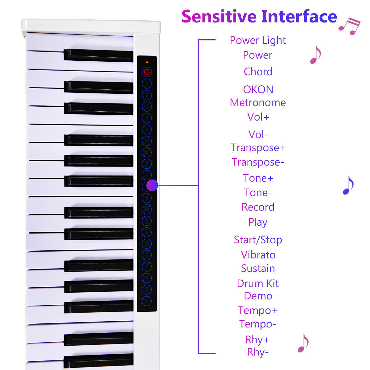 88-Key Portable Electronic Piano with Voice Function-White