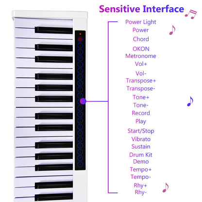 88-Key Portable Electronic Piano with Voice Function-White