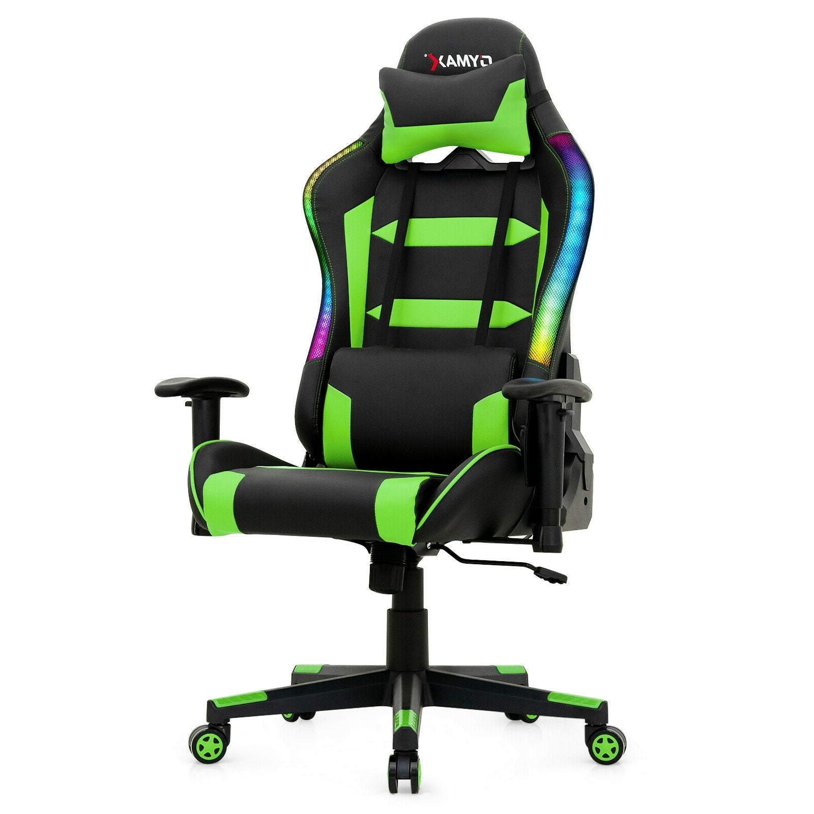 Adjustable Swivel Gaming Chair with LED Lights and Remote-Green