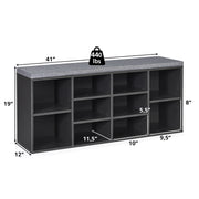 10-Cube Organizer Shoe Storage Bench with Cushion for Entryway-Gray