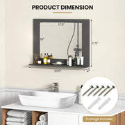 Rectangle Bathroom Mirror with Shelf 23.5 x 17.5 Inch and Wood Frame-Gray