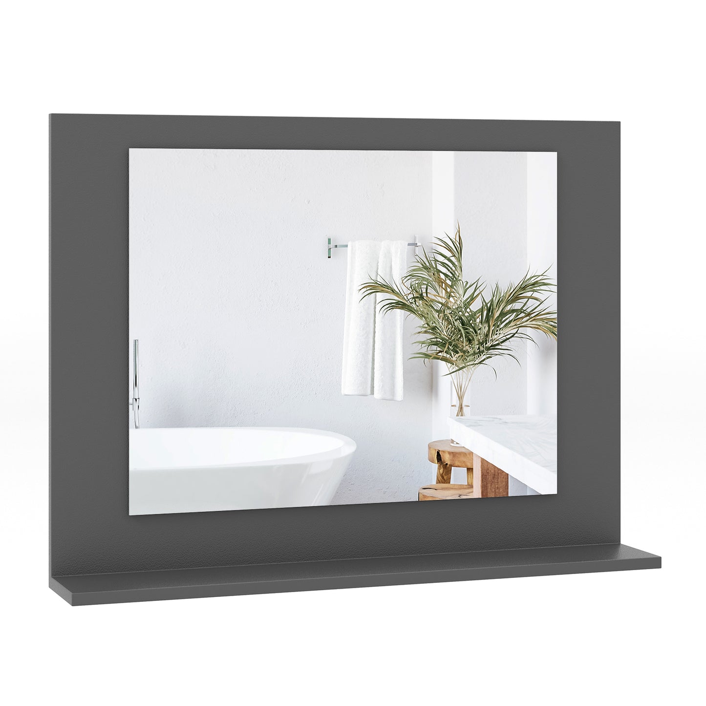 Rectangle Bathroom Mirror with Shelf 23.5 x 17.5 Inch and Wood Frame-Brown - Gray