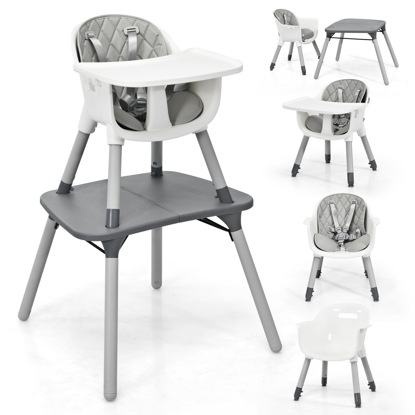 4-in-1 Baby Convertible Toddler Table Chair Set with PU Cushion-Beige - Gray