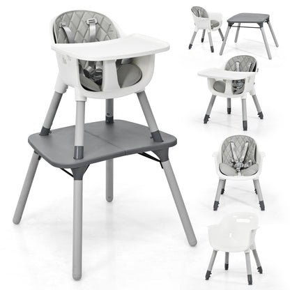4-in-1 Baby Convertible Toddler Table Chair Set with PU Cushion-Beige - Gray