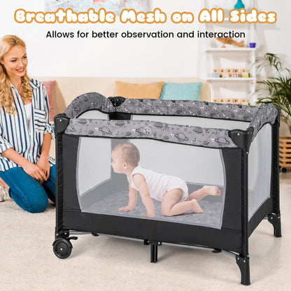 Multi-Functional Baby Playpen with Mattress and Removable Changing Table-Gray - Gray