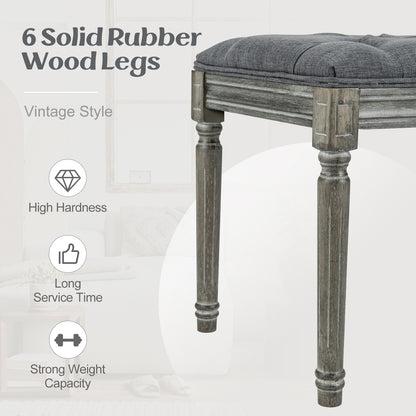 French Vintage Entryway Bench 47 Inch Upholstered Dining Bench-Gray