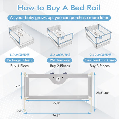 Vertical Lifting Baby Bed Rail with Double Safety Lock