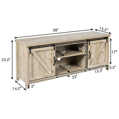 TV Stand Media Center Console Cabinet with Sliding Barn Door - Gray