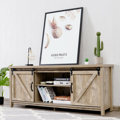 TV Stand Media Center Console Cabinet with Sliding Barn Door - Gray