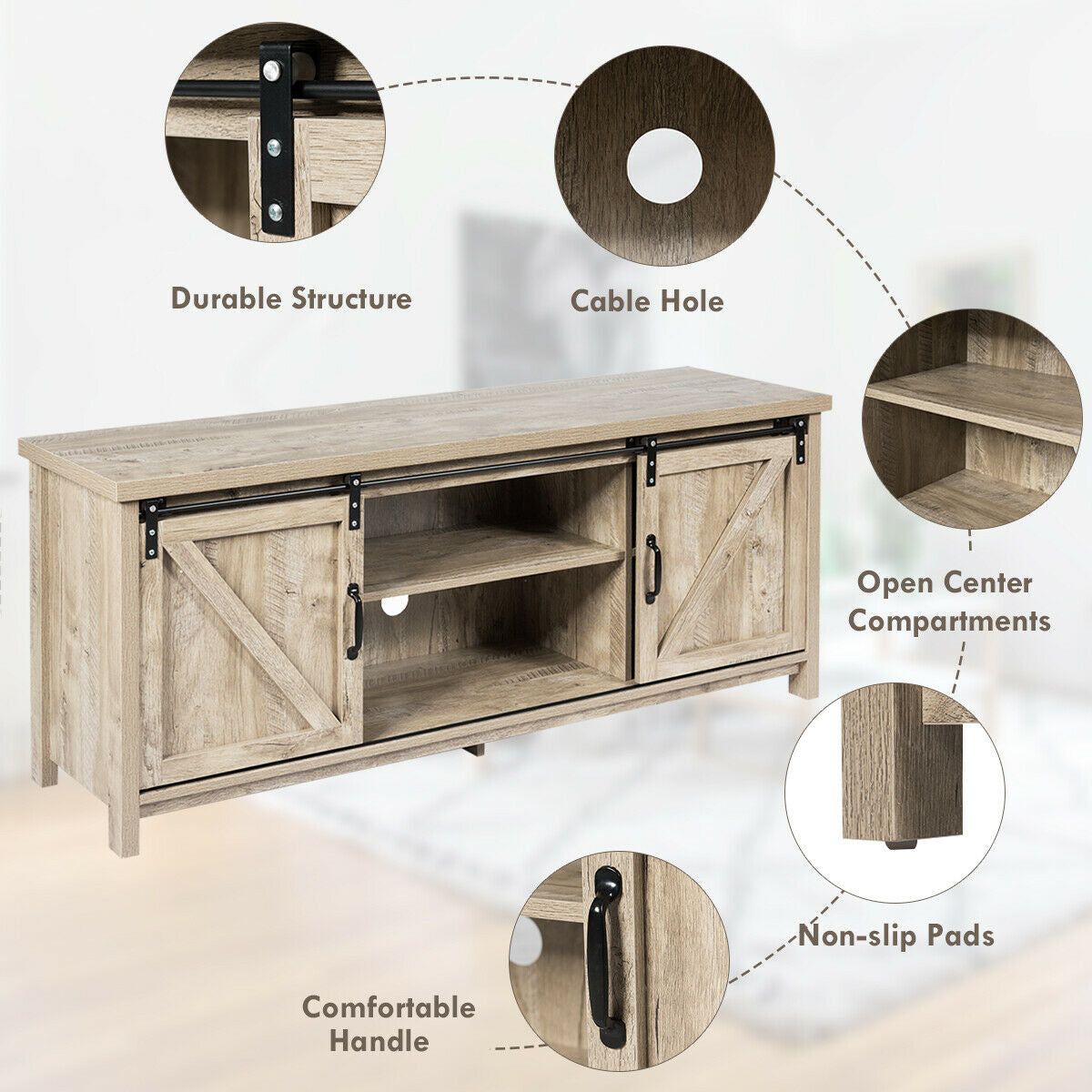 TV Stand Media Center Console Cabinet with Sliding Barn Door - Gray