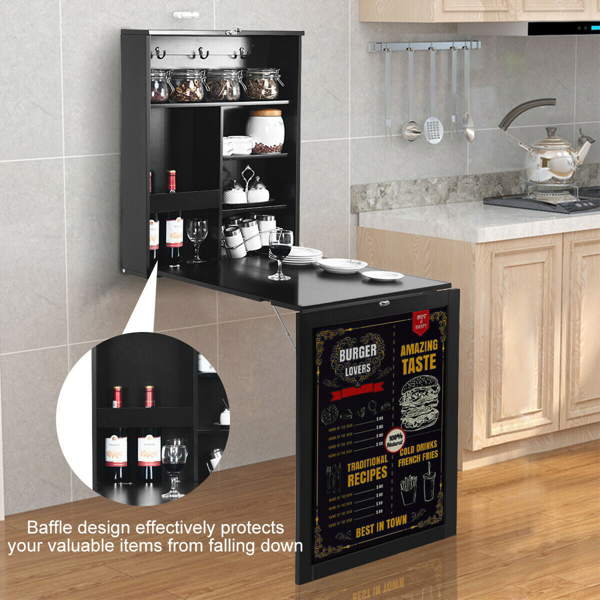Convertible Wall Mounted Table with A Chalkboard-Black