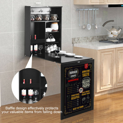 Convertible Wall Mounted Table with A Chalkboard-Black