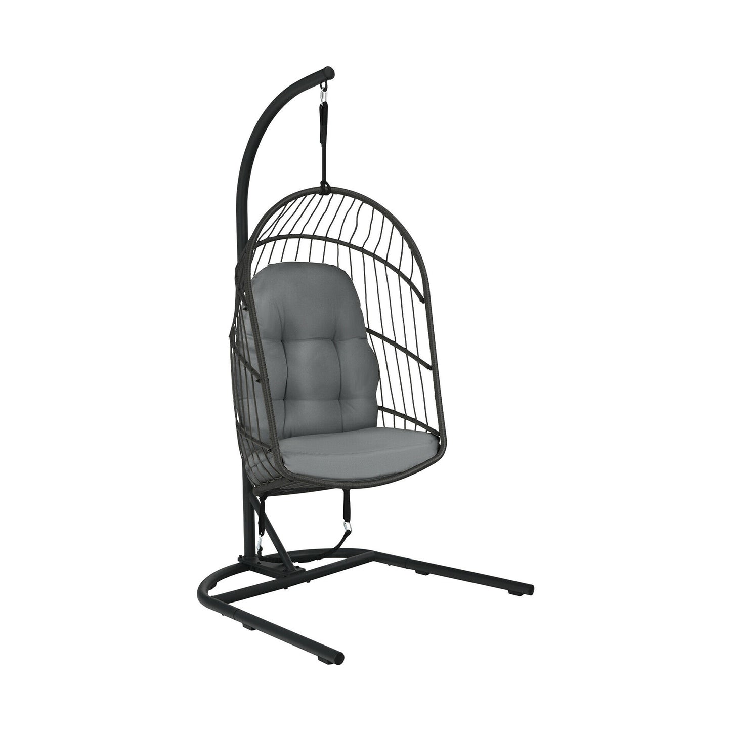 Hanging Wicker Egg Chair with Stand -Gray - Gray