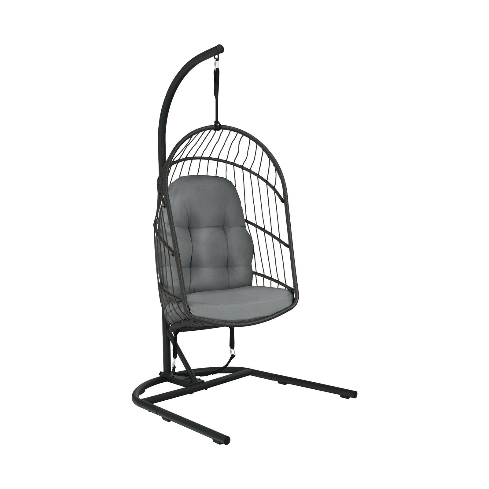 Hanging Wicker Egg Chair with Stand -Gray - Gray