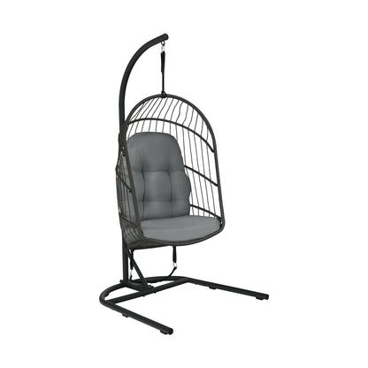 Hanging Wicker Egg Chair with Stand -Gray - Gray