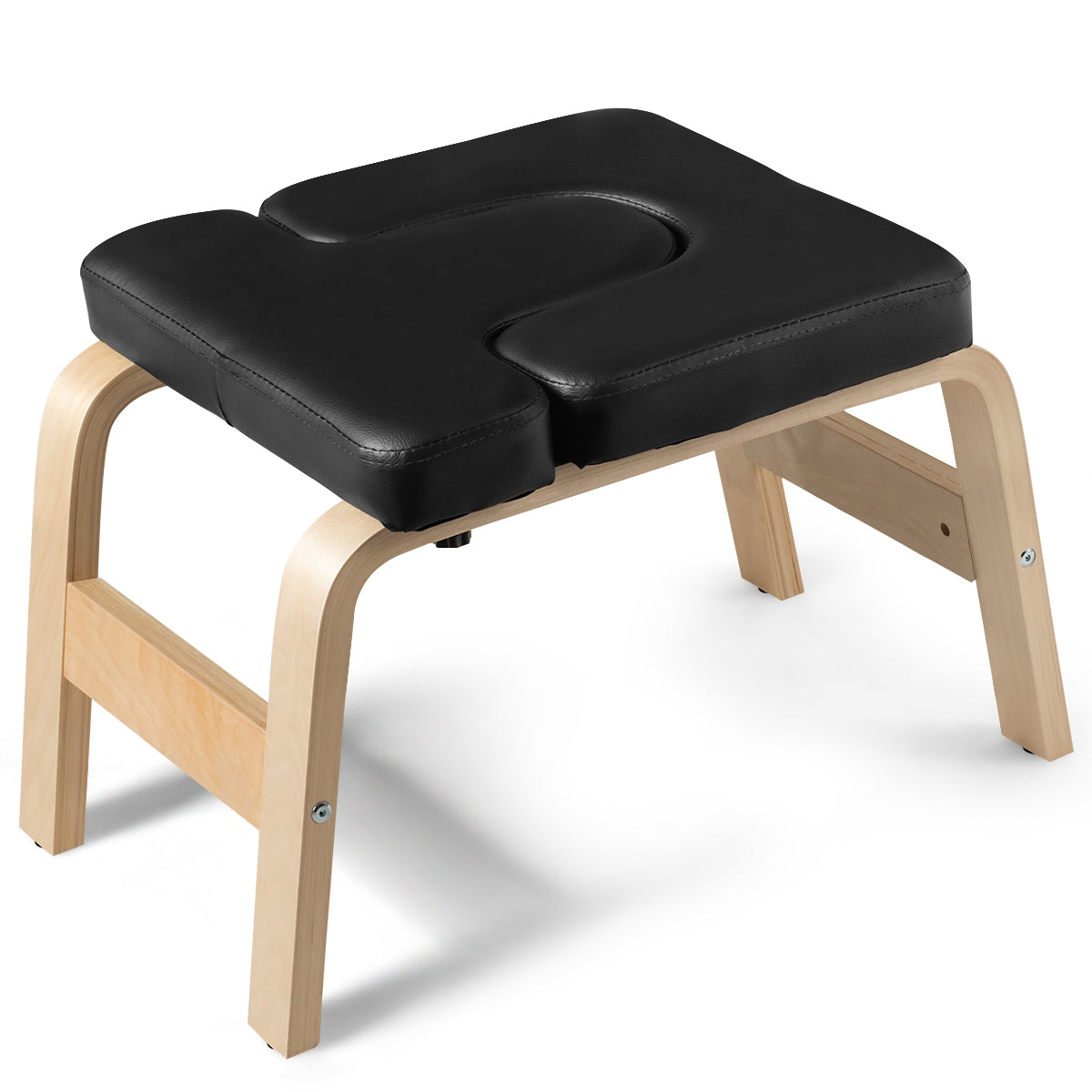 Yoga Headstand Wood Stool with PVC Pads-White - Black
