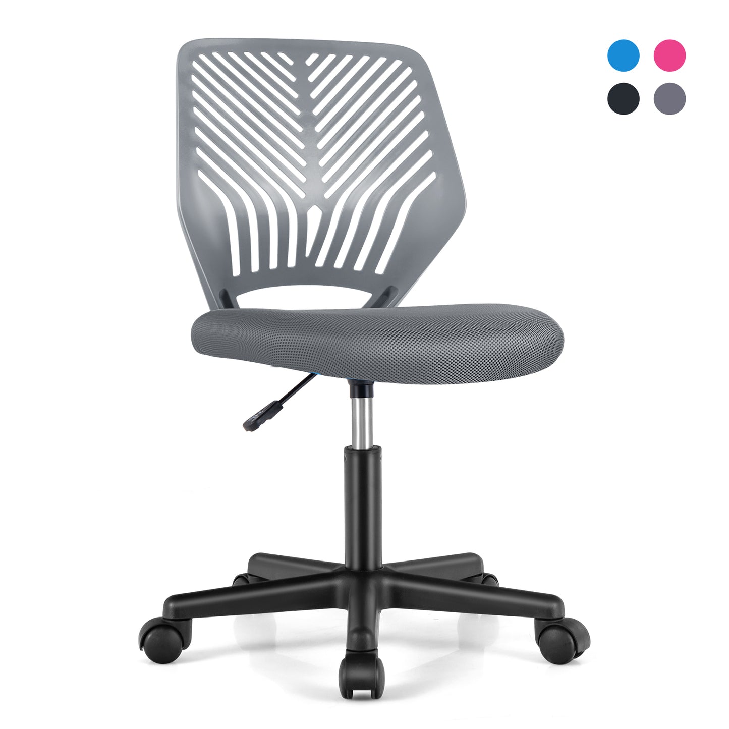 Height-adjustable Ergonomic Kids Desk Chair with Universal Casters-Blue - Gray