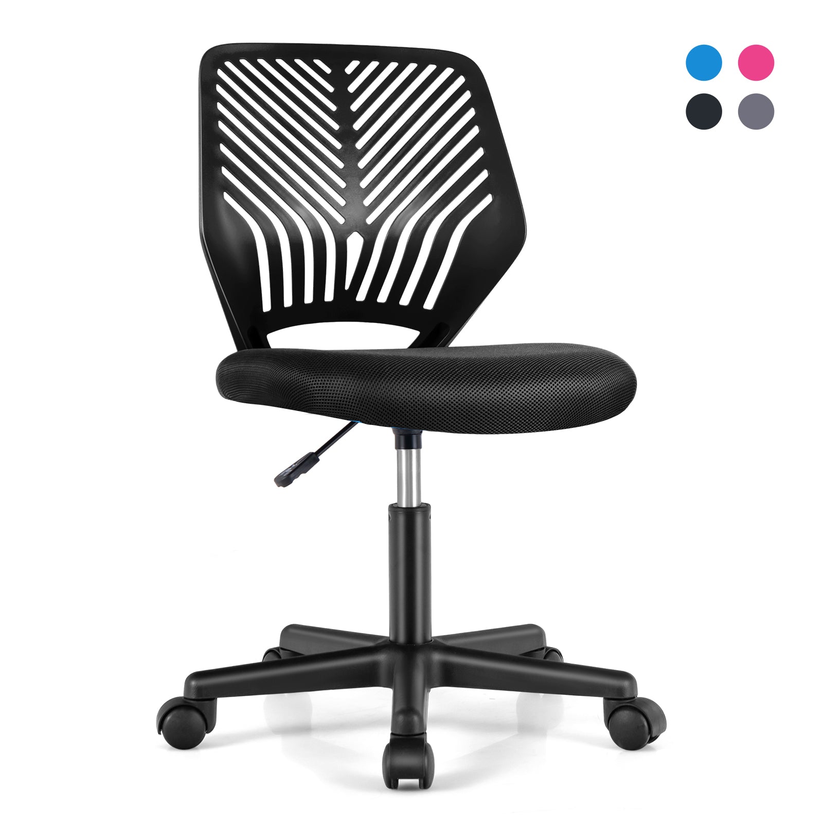Height-adjustable Ergonomic Kids Desk Chair with Universal Casters-Blue - Black