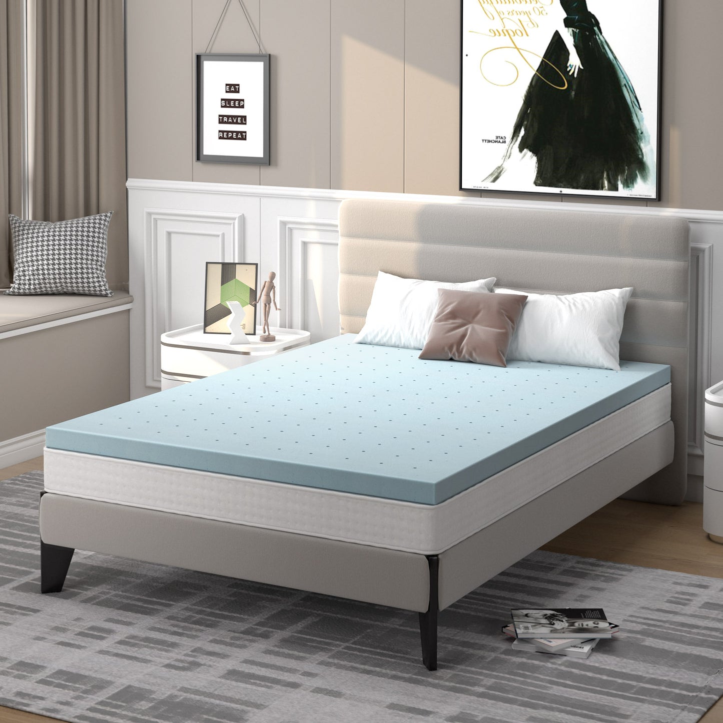 4 Inch Gel Injection Memory Foam Mattress Top Ventilated Mattress Double Bed-Queen Size