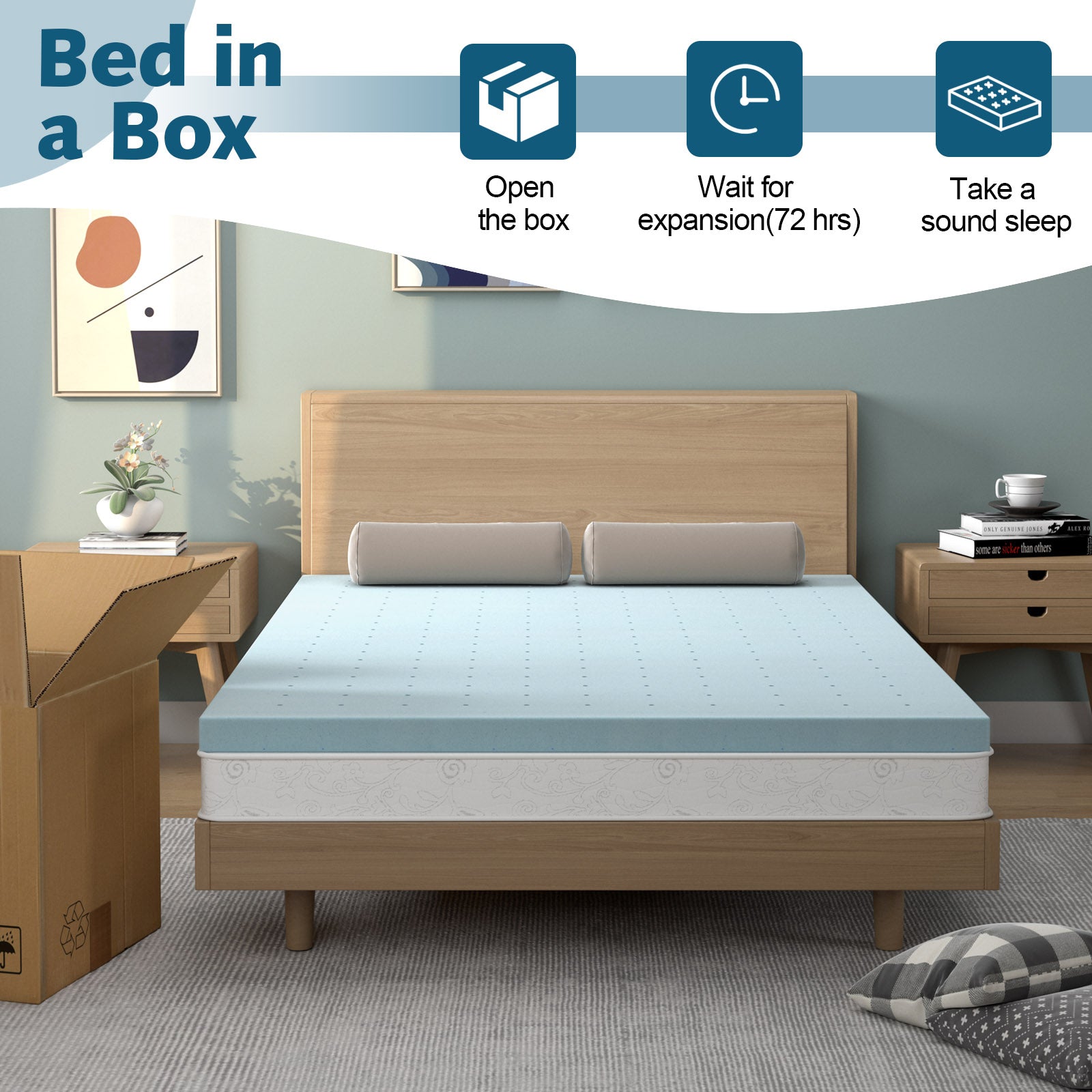 4 Inch Gel Injection Memory Foam Mattress Top Ventilated Mattress Double Bed-Queen Size