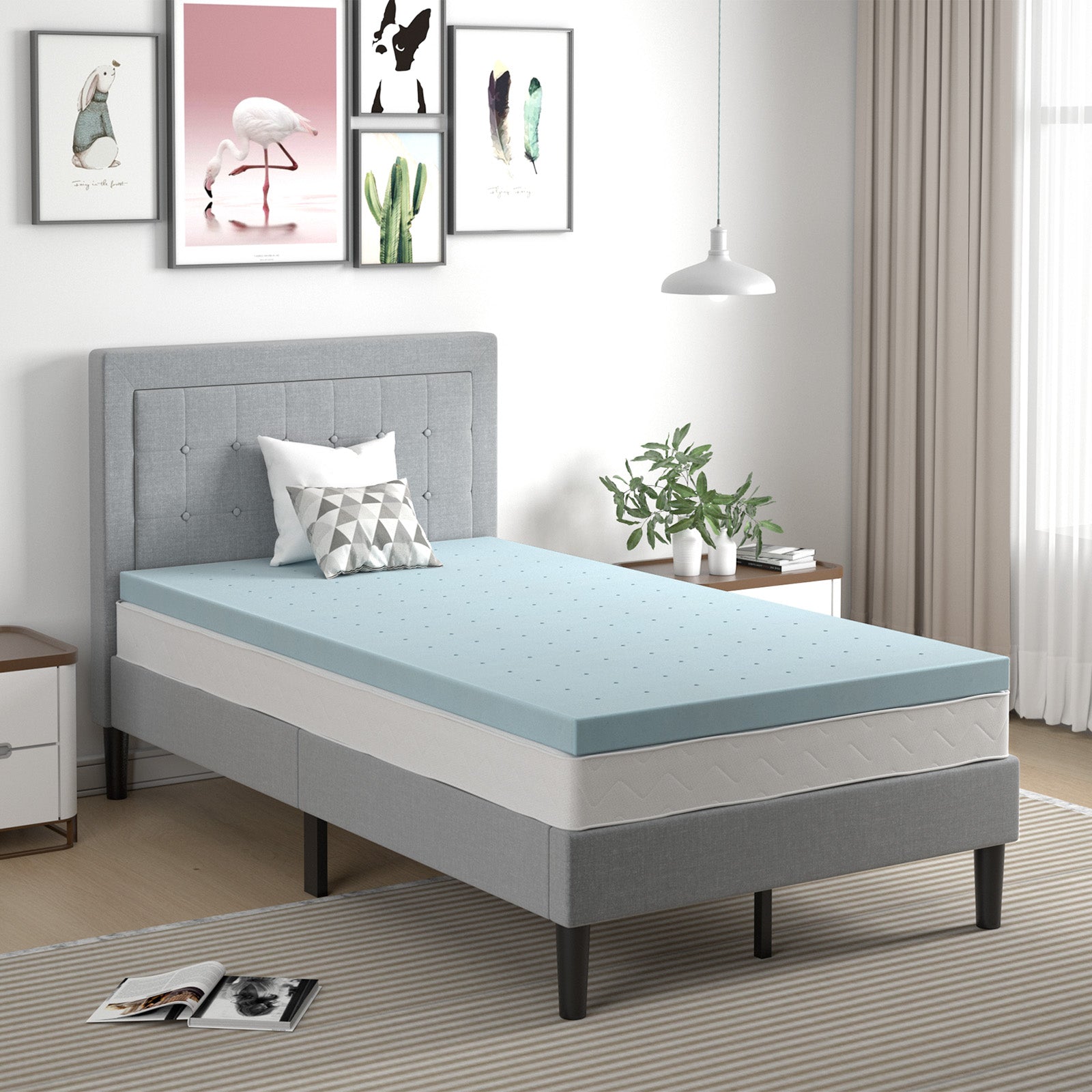 4 Inch Gel Injection Memory Foam Mattress Top Ventilated Mattress Double Bed-Twin Size