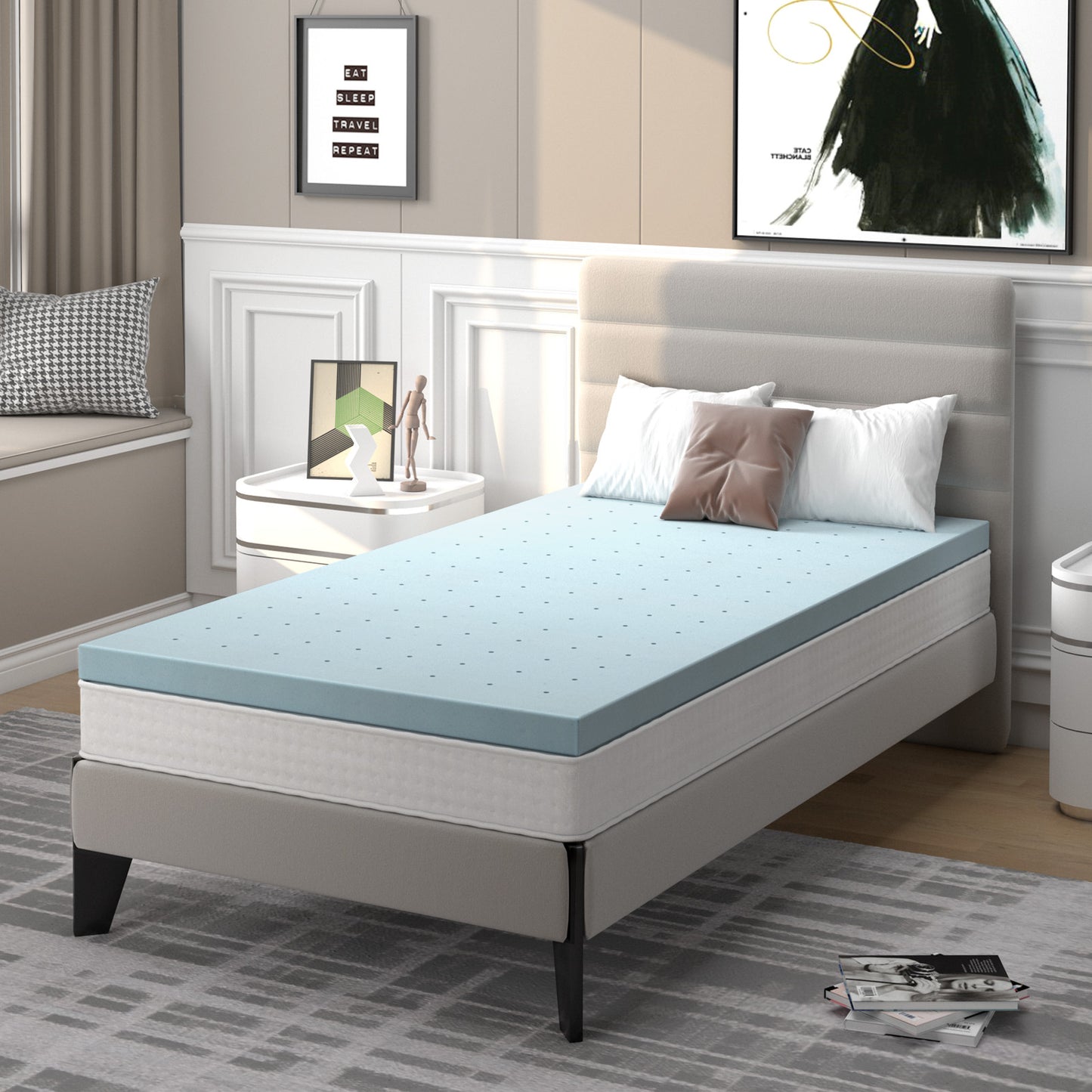 4 Inch Gel Injection Memory Foam Mattress Top Ventilated Mattress Double Bed-Twin Size