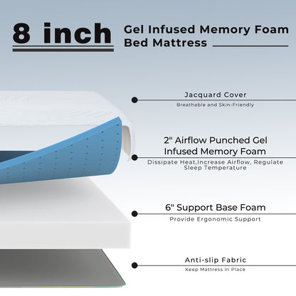 8 Inch Memory Foam Mattress with Poly Jacquard Fabric Cover-Full Size