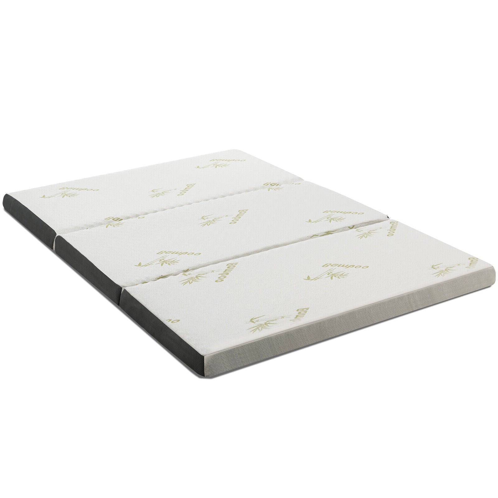 Portable Tri-fold Memory Foam Floor Mattress Topper Portable with Carrying Bag-L - L