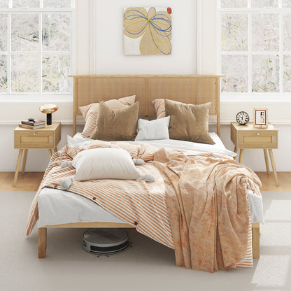 Twin/Full/Queen Size Bed Frame with Rattan Headboard