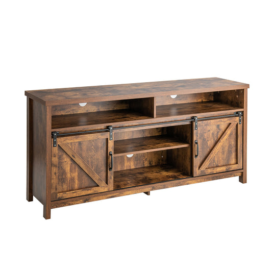 59 Inch Sliding Barn Door TV Stand with Adjustable Shelves for TVs up to 65 Inch