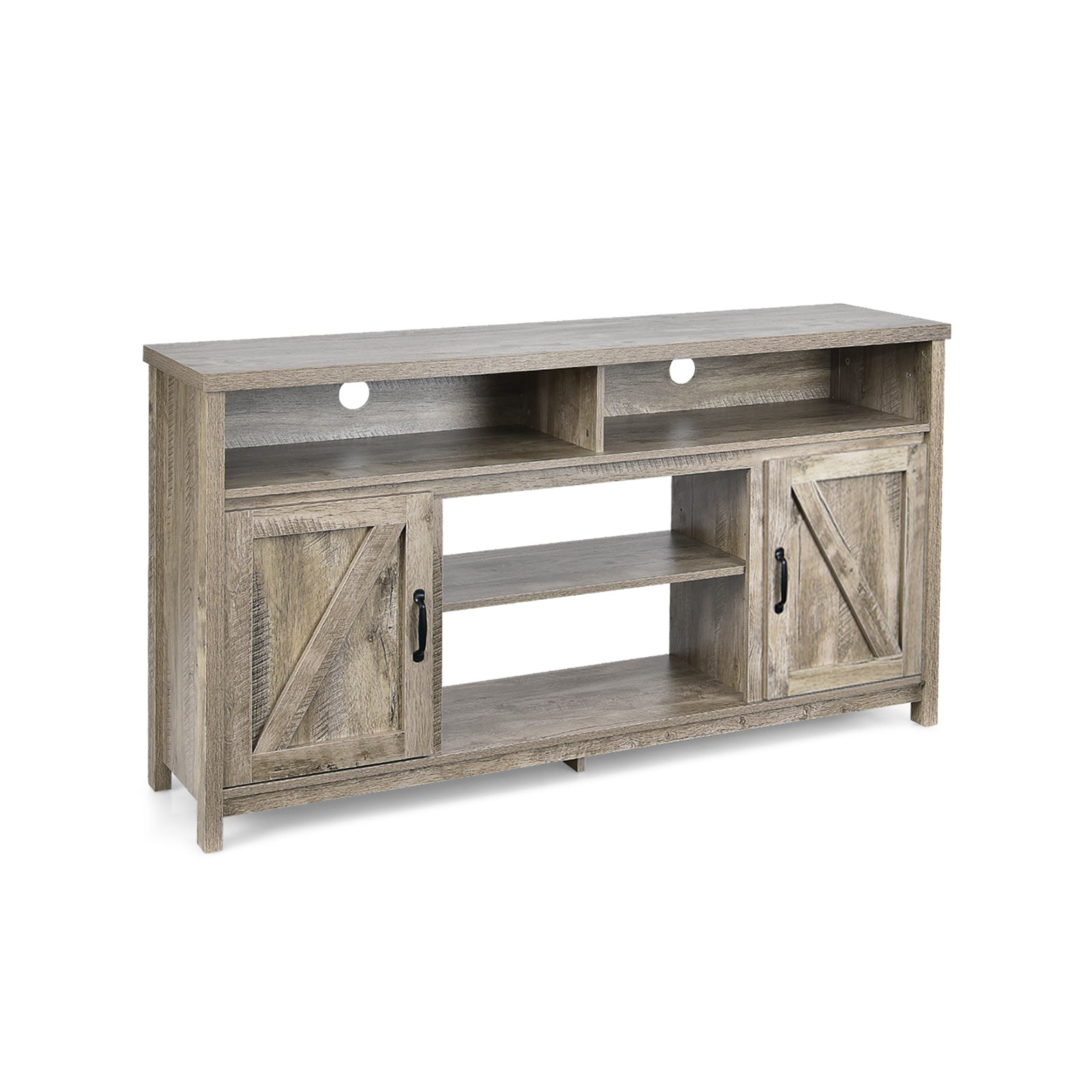 59 Inch TV Stand Media Center Console Cabinet with Barn Door for TV's 65 Inch-Brown - Natural