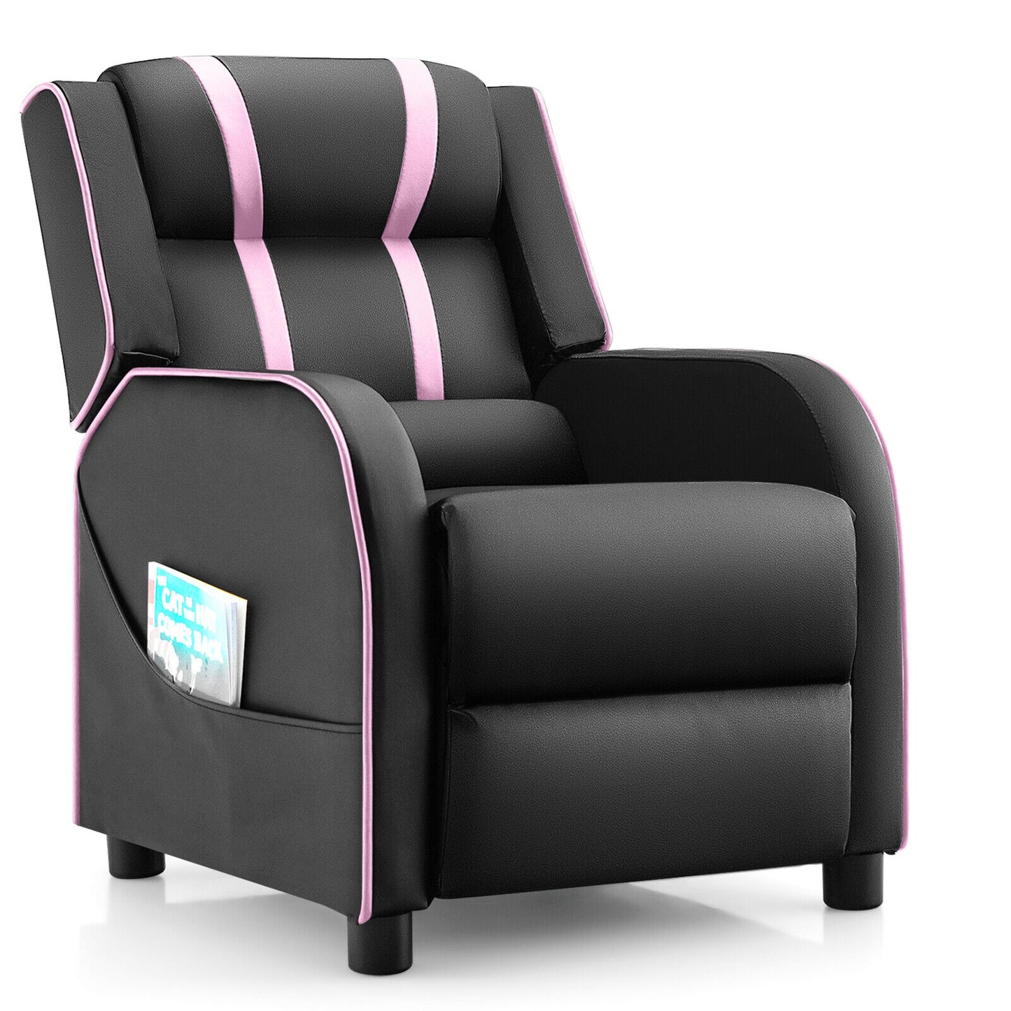 Kids Recliner Chair with Side Pockets and Footrest-White - Pink
