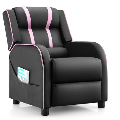 Kids Recliner Chair with Side Pockets and Footrest-White - Pink