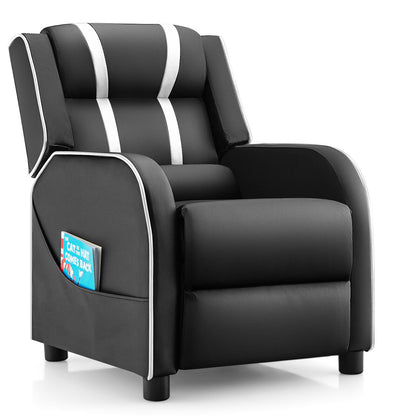Kids Recliner Chair with Side Pockets and Footrest-White - White