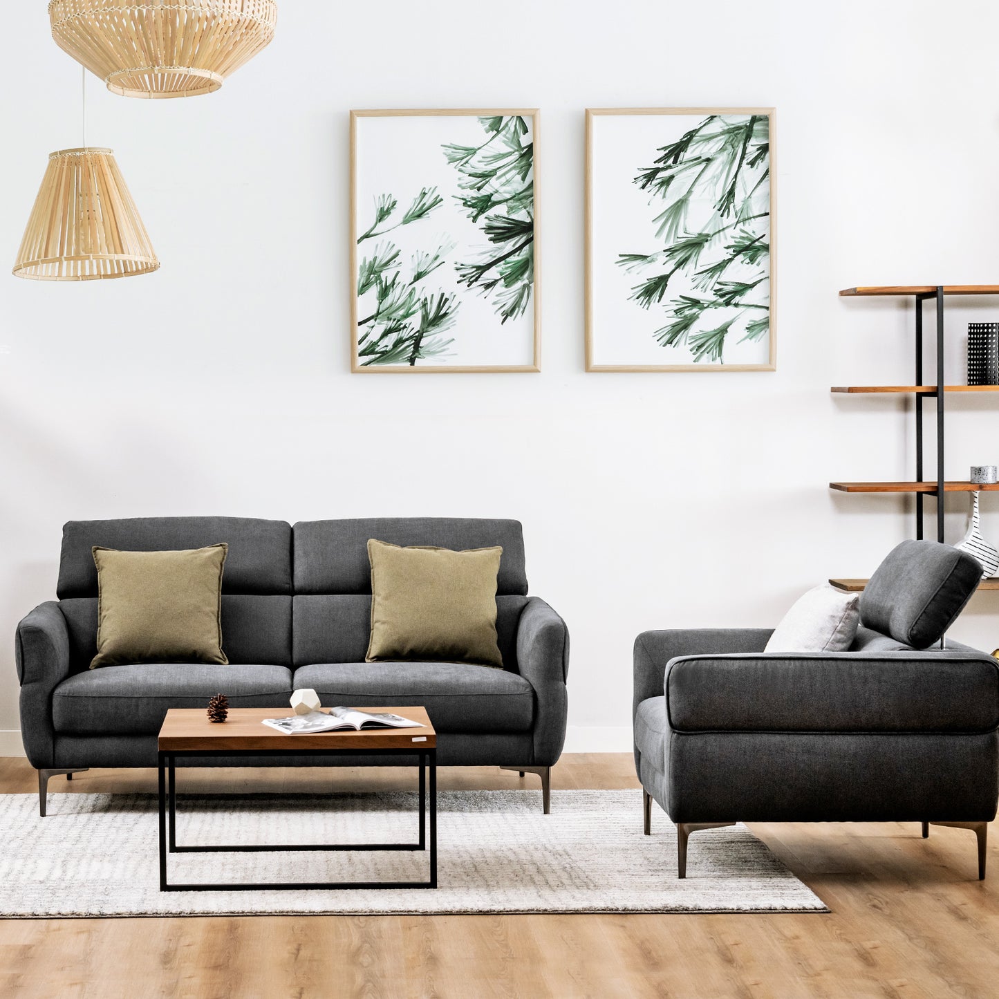 Modern Upholstered Single Sofa with Adjustable Headrest-Gray