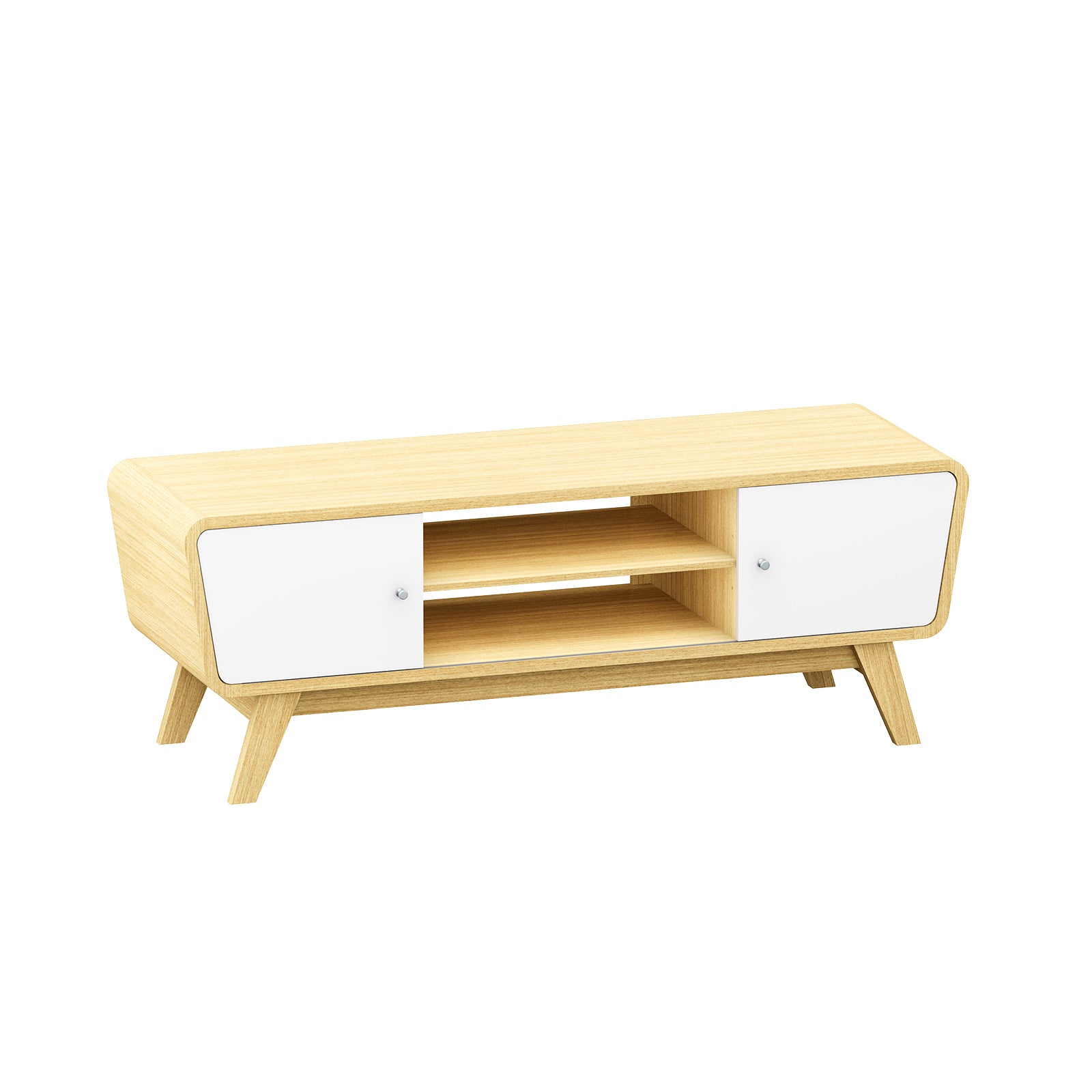 Sliding Door TV Stand with Adjustable Shelf for TVs up to 55 Inch-Natural
