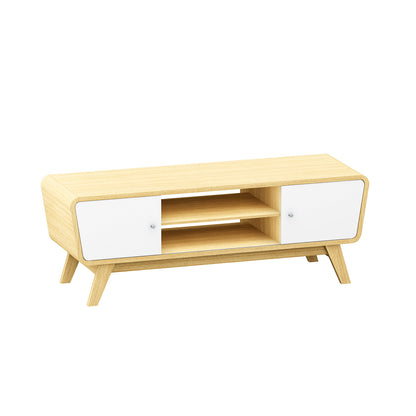 Sliding Door TV Stand with Adjustable Shelf for TVs up to 55 Inch-Natural