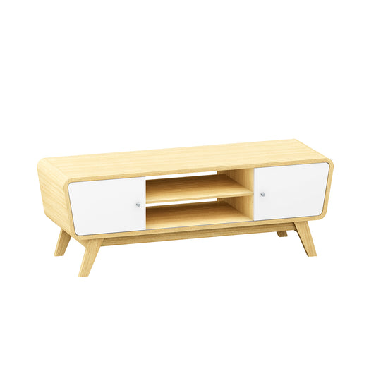 Sliding Door TV Stand with Adjustable Shelf for TVs up to 55 Inch-Natural