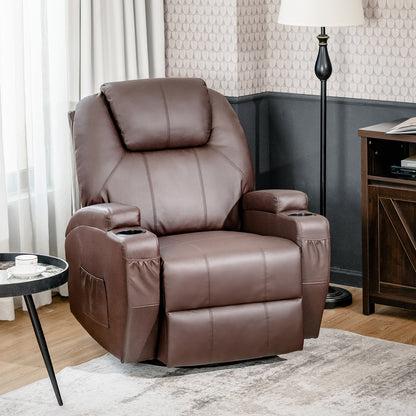 360-Degree Swivel Massage Recliner Chair with Remote Control for Home-Brown