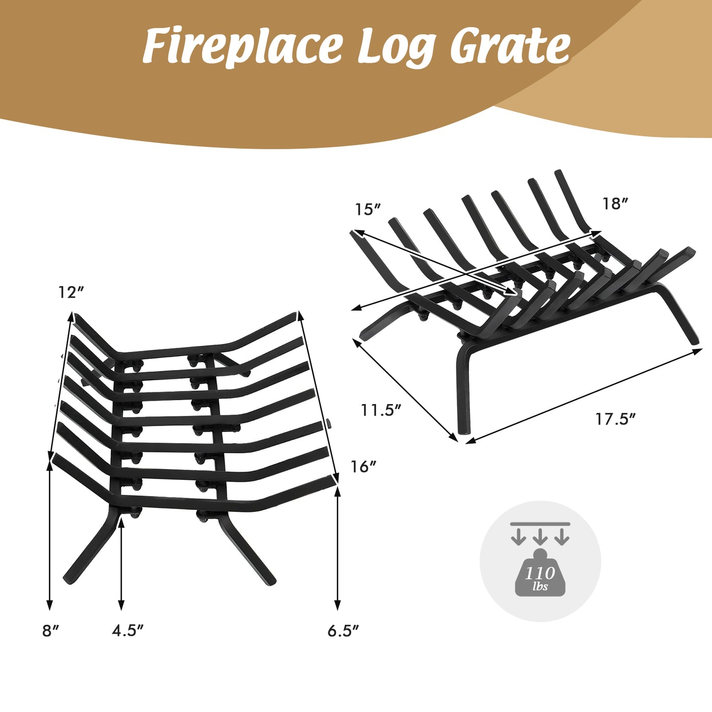 31/25/18 Inch Fireplace Grate for Outdoor Fire Pit-S
