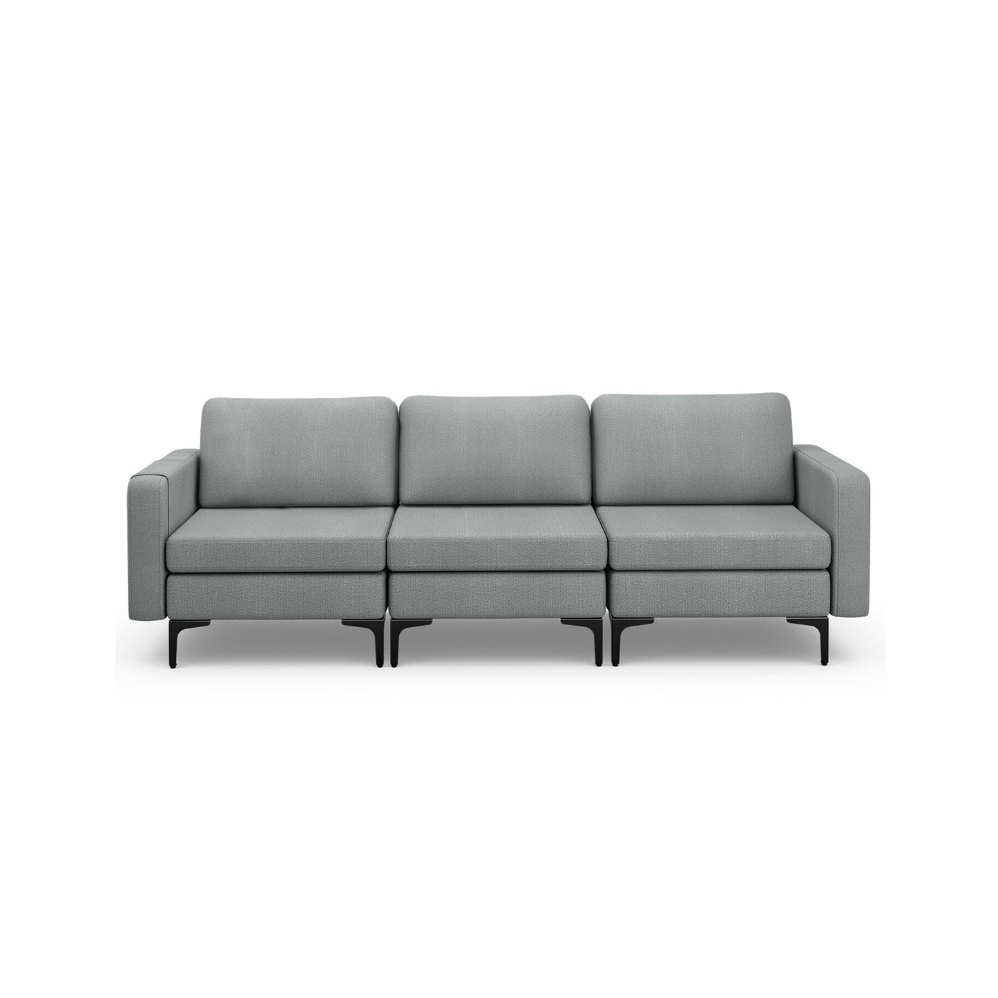 Convertible Leather Sofa Couch with Magazine Pockets 3-Seat with 2 USB Port-Orange - Dark Gray