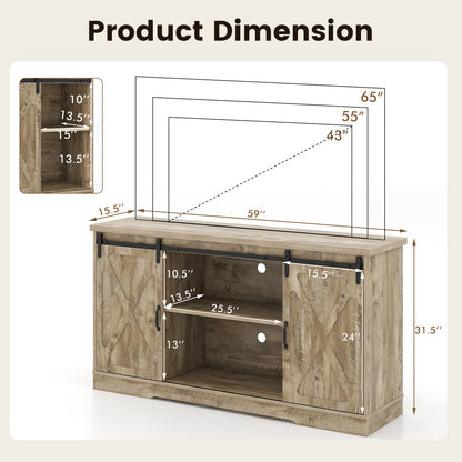 Farmhouse Entertainment Center with Adjustable Shelves and Storage Cabinet-Gray