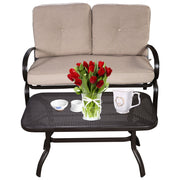 2 Pieces Patio Outdoor Cushioned Coffee Table Seat-Beige