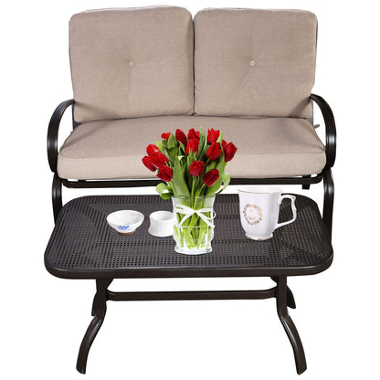 2 Pieces Patio Outdoor Cushioned Coffee Table Seat