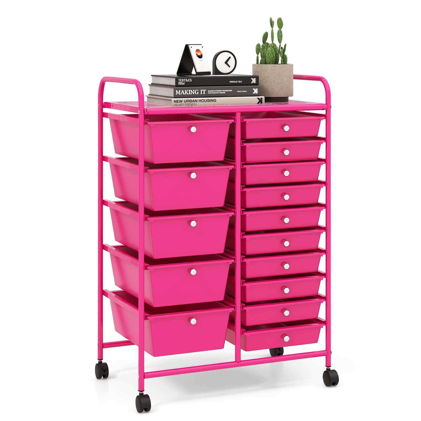 15-Drawer Utility Rolling Organizer Cart Multi-Use Storage-Purple - Pink