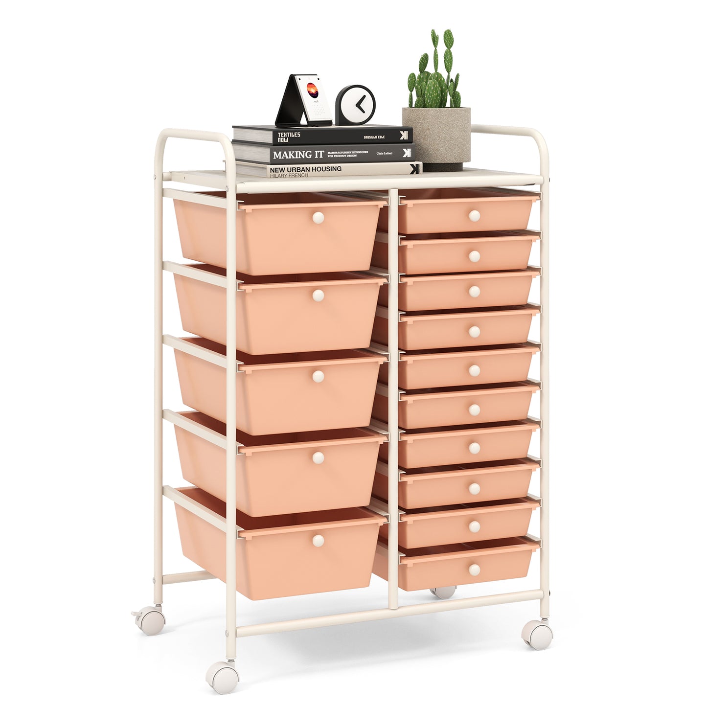 15-Drawer Utility Rolling Organizer Cart Multi-Use Storage-Purple - Peach