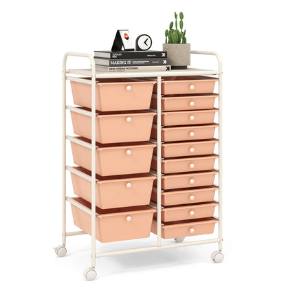 15-Drawer Utility Rolling Organizer Cart Multi-Use Storage-Purple - Peach