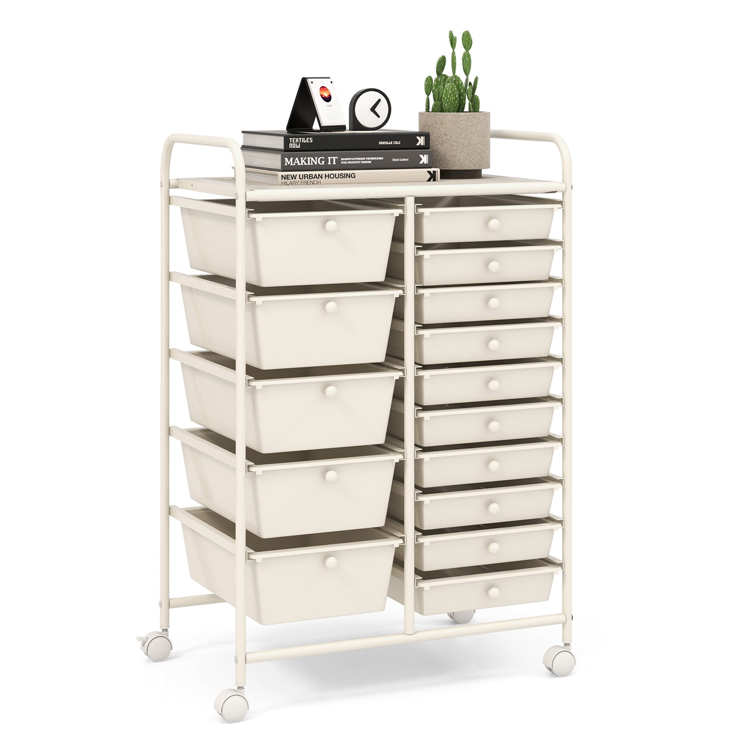 15-Drawer Utility Rolling Organizer Cart Multi-Use Storage-Purple - White