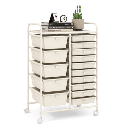 15-Drawer Utility Rolling Organizer Cart Multi-Use Storage-Purple - White