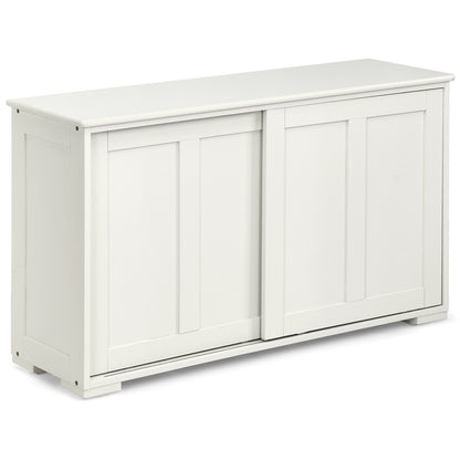 Kitchen Storage Cabinet with Wood Sliding Door-Brown - Antique White